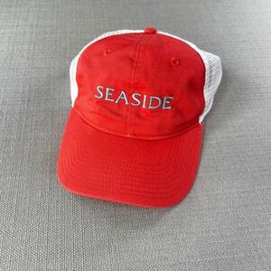 Seaside Trucker Hat Unisex OSFM Orange Coral White Mesh Snapback Vacation Summer